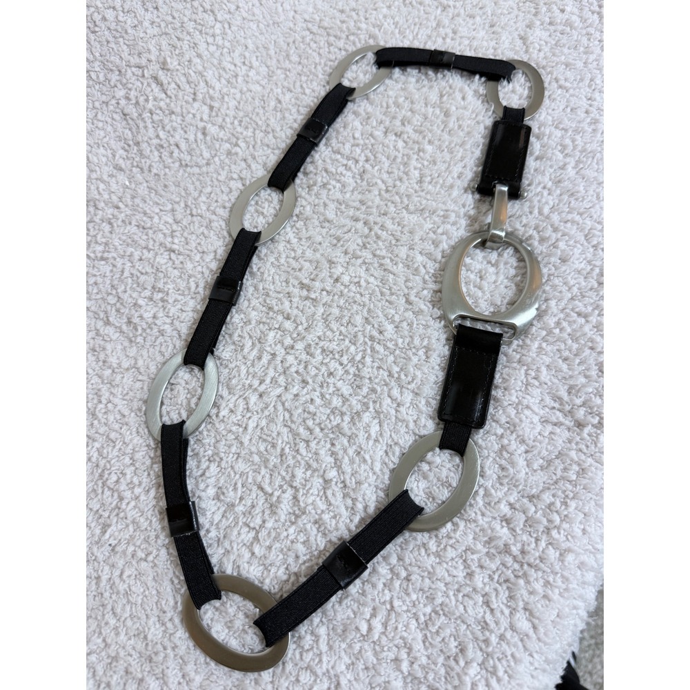 Lake Shore Drive Accessories Black Leather Silver Oval Link Chain Belt SM 34 in